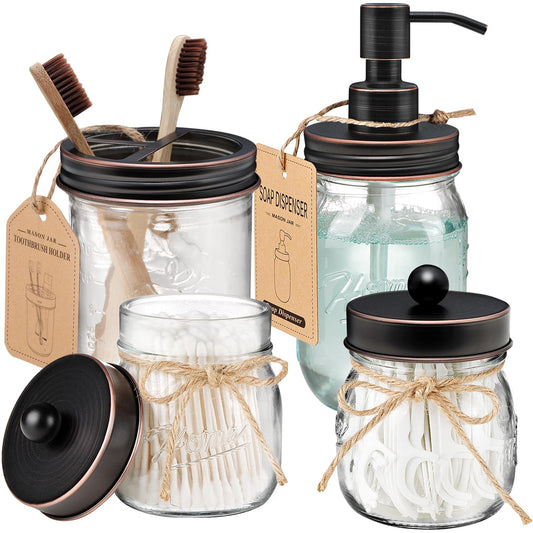 Amolliar Mason Jar Bathroom Accessories Set 4 Pcs, Oil Rubbed Bronze
