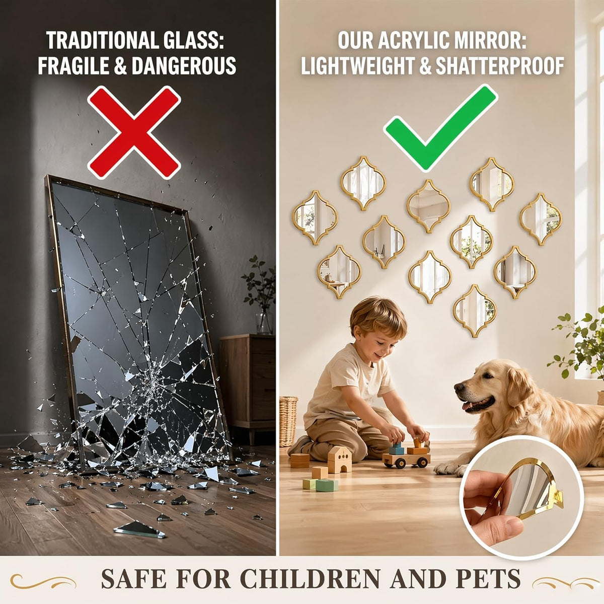 12Pcs Acrylic Mirrors for Wall Decor - Moroccan Wall Stickers Yellow