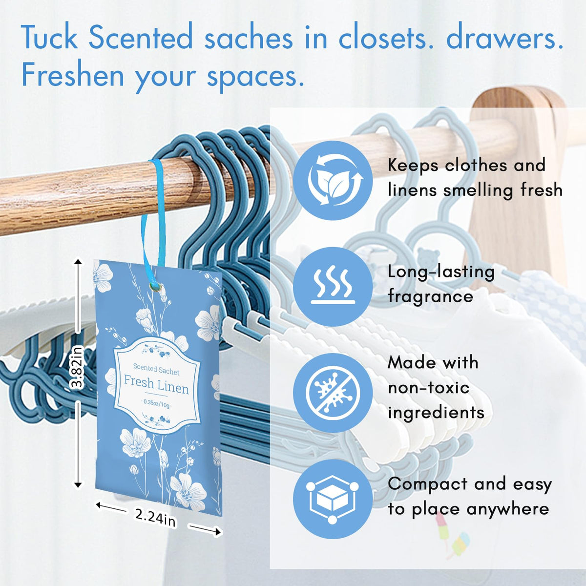 SCENTORINI Scented Sachets for Drawer and Closet, Fresh Linen Scent 14 Pack