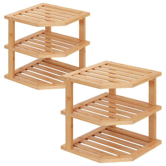 VERTORGAN 3 Tier Bamboo Dish Drying Rack,Corner Shelf 2 Pack(Natural)