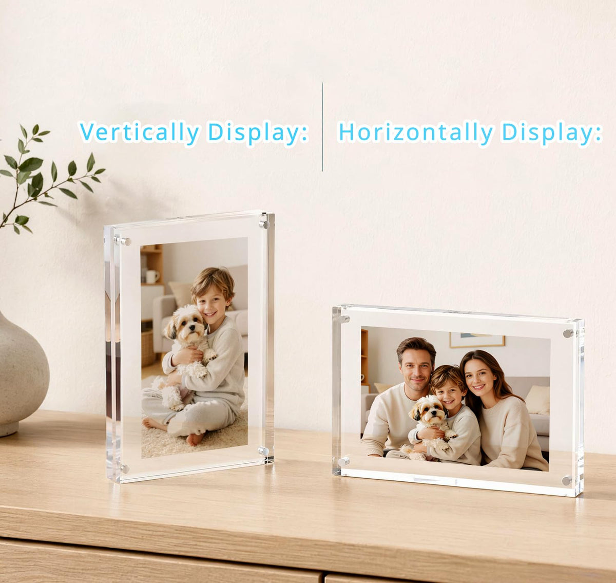 Meetu Acrylic Picture Frame 5x7,Clear Freestanding Double Sided 20mm Thickness Frameless Magnetic Photo Frames Desktop Display with Gift Box Package(5 Pack)