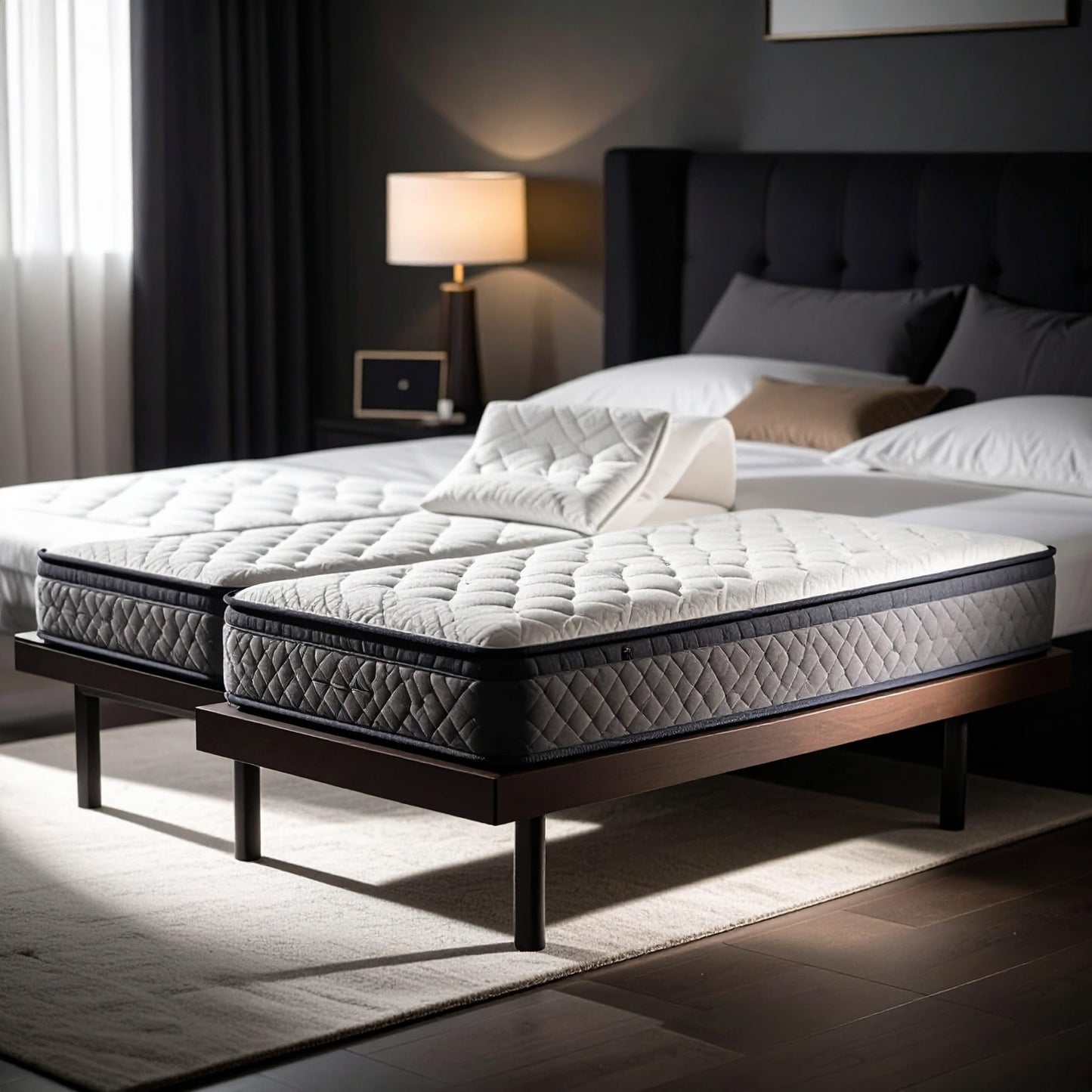 Mielmoon Made in USA 10 Inch Mattress Queen Split Size- Hybrid Memory Foam & Pocket Coils Medium Firm Mattress in a Box for Back Neck Pain Relief for Adjustable Bed Mattress (Split Queen)
