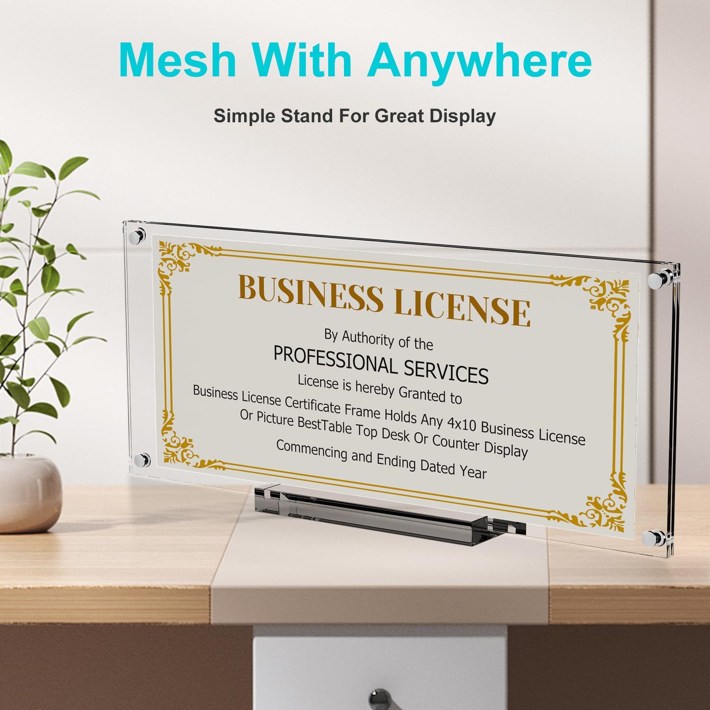 Boloyo Acrylic Business License Display Frame, 10 inch 1PC Clear Display Stand Holder Easel Base Protector for 4x9 Business License Certificate Collectors