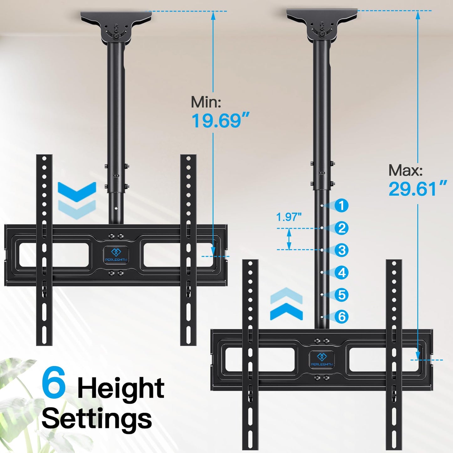 PERLESMITH Ceiling TV Mount for 26-65 inch Flat Screen Displays, Max VESA 400x400mm, Hanging Adjustable Ceiling TV Bracket Fits Most LCD LED OLED 4K TVs, Pole Ceiling Mount Holds up to 110lbs, PSCM2
