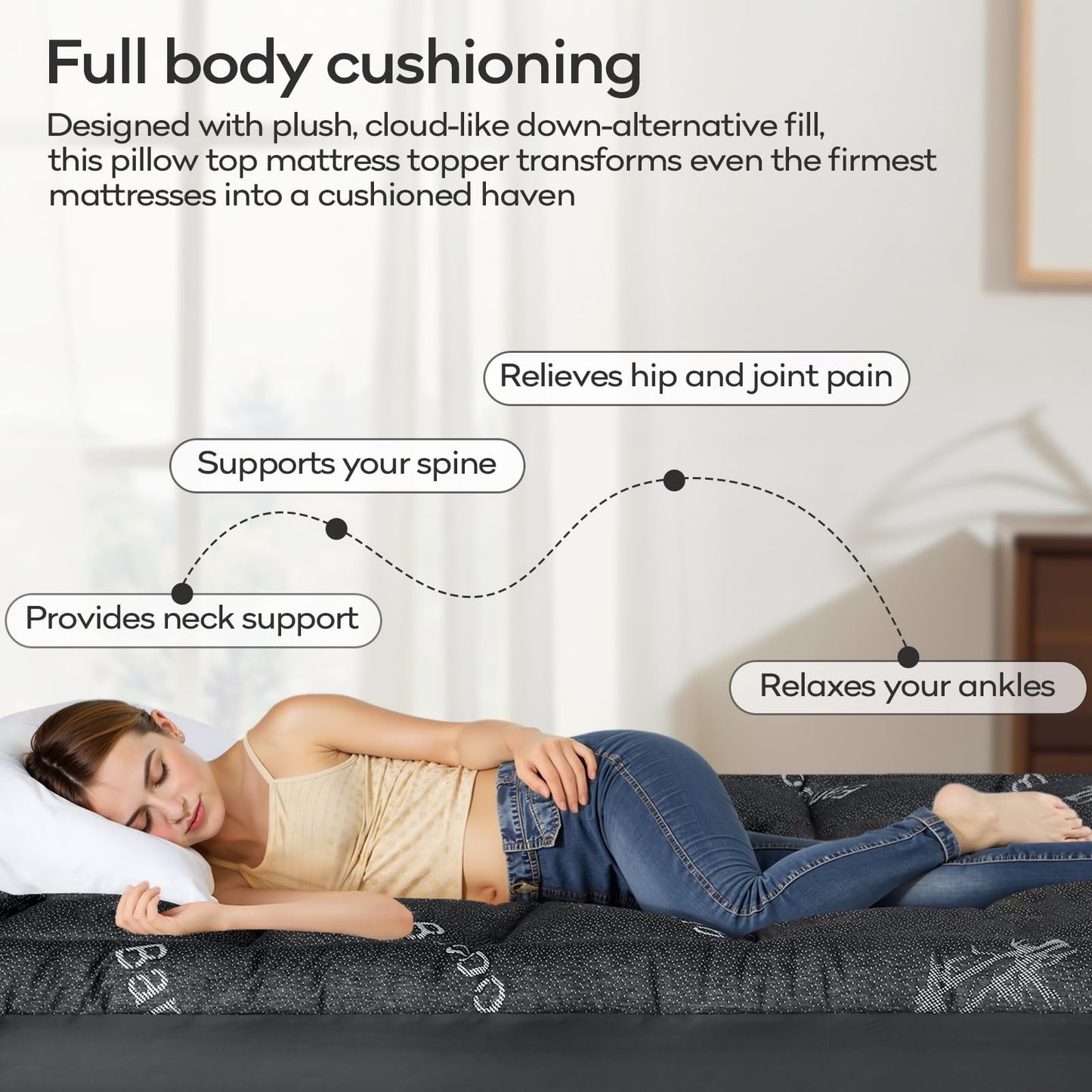 OLANLY California King Mattress Topper, Viscose Made from Bamboo, Cooling Soft Pillow Top Mattress Pad for Back Pain Relief, Plush Down Alternative Fill Bed Topper with Elastic Deep Pocket, Dark Gray