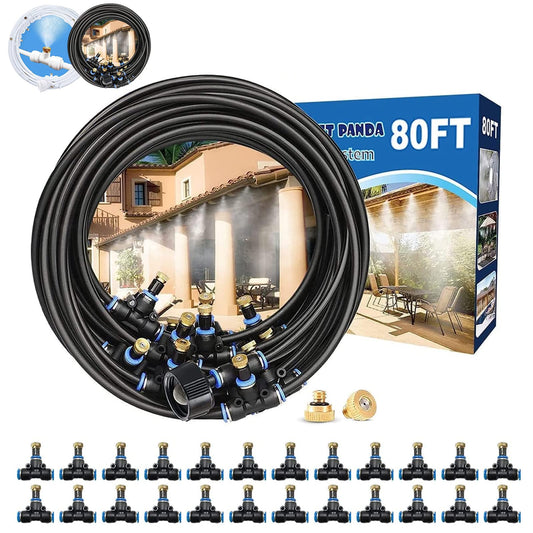 Misters for Outside Patio, 80FT|24M Outdoor Water Misting Cooling System. Backyard Mist Kit for Garden Greenhouse Fan Deck Umbrella Canopy Pool Porch Trampoline Sprinkler Park BBQ Party Accessories
