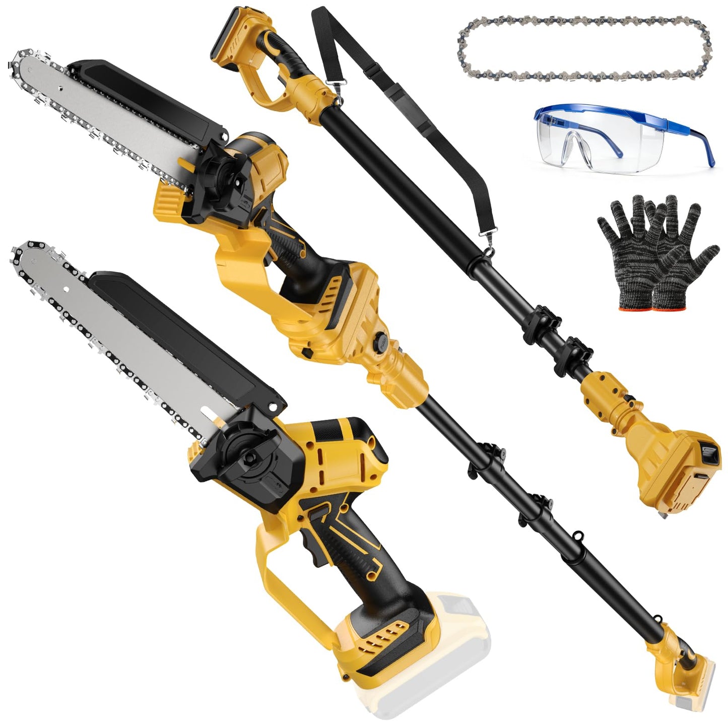 2-in-1 Cordless 8 Inch Pole Saw & Mini Chainsaw Compatible with Dewalt 20V Max Batteries (Not Included), Electric Pole Saws for Tree Trimming Battery Powered with 15.5 FT Max Reach Extension Pole