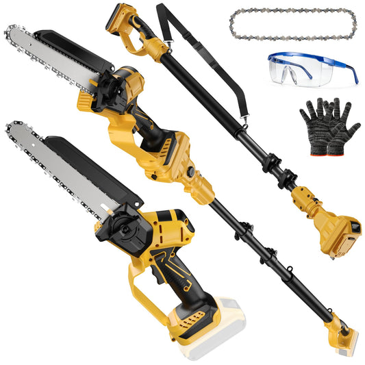 2-in-1 Cordless 8 Inch Pole Saw & Mini Chainsaw Compatible with Dewalt 20V Max Batteries (Not Included), Electric Pole Saws for Tree Trimming Battery Powered with 15.5 FT Max Reach Extension Pole