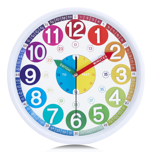 Lafocuse 12 Inch Analog Rainbow Learning Wall Clock Kids Battery Operated