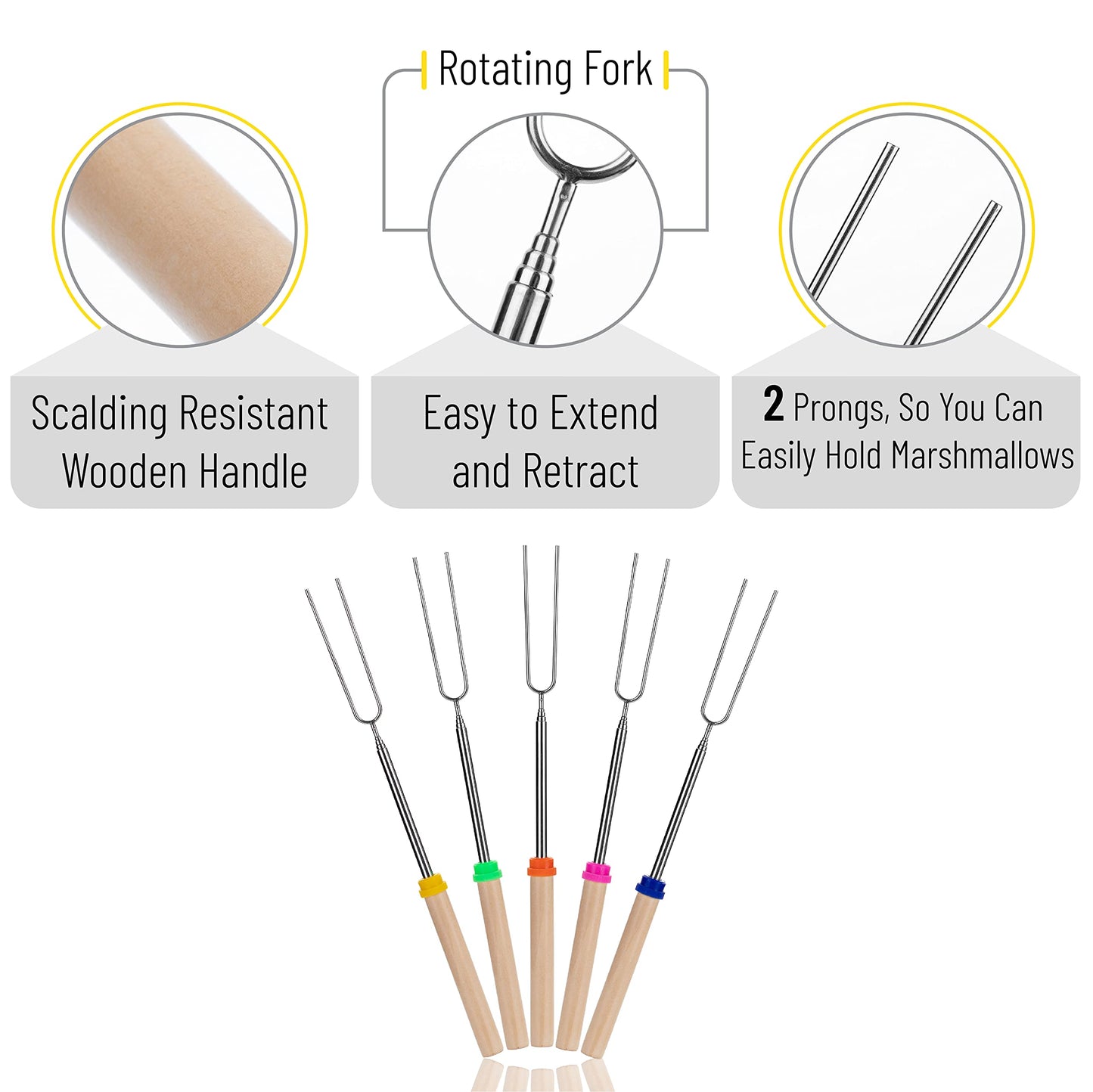UNCO- Marshmallow Roasting Sticks, 32”, 5 Pack, Dark Brown