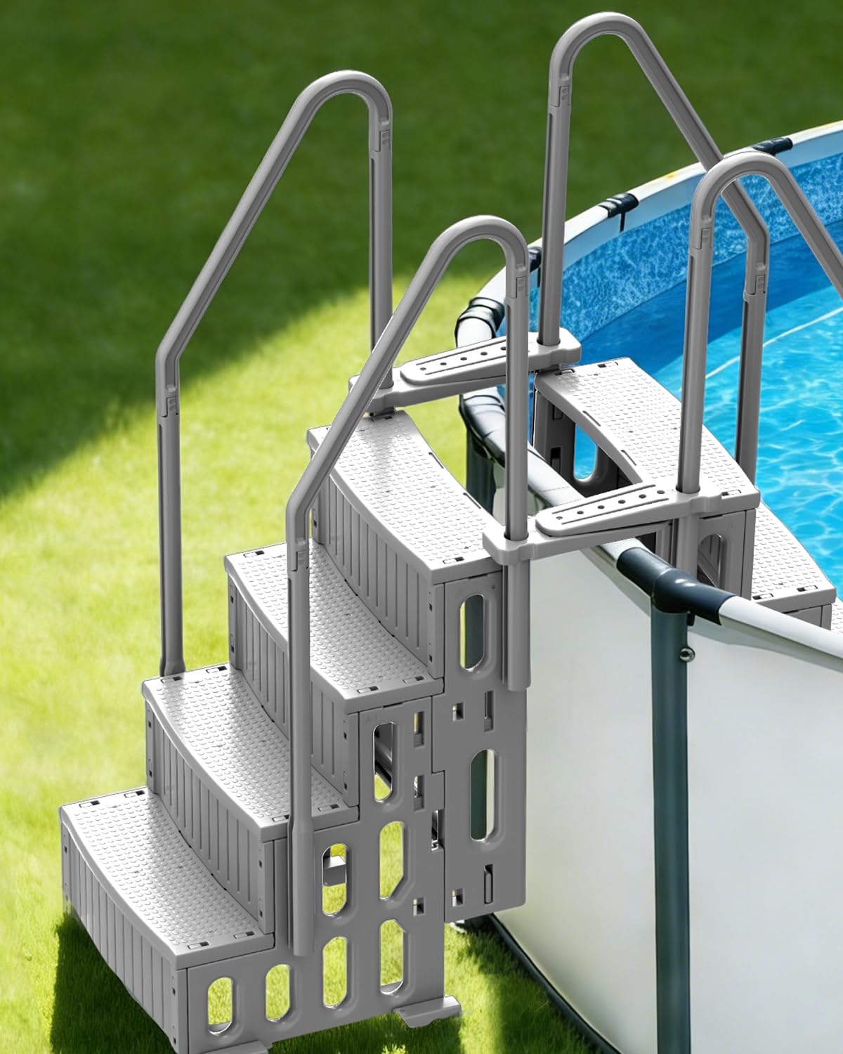 ROMIVO Pool Steps Above Ground with Handrails, 4-Step Above Ground Pool Ladder for 48"–56" Pools, Water-Fill Design, Anti-Slip Wide Treads, Video-Guided Easy Setup, Family Pool Entry Stairs