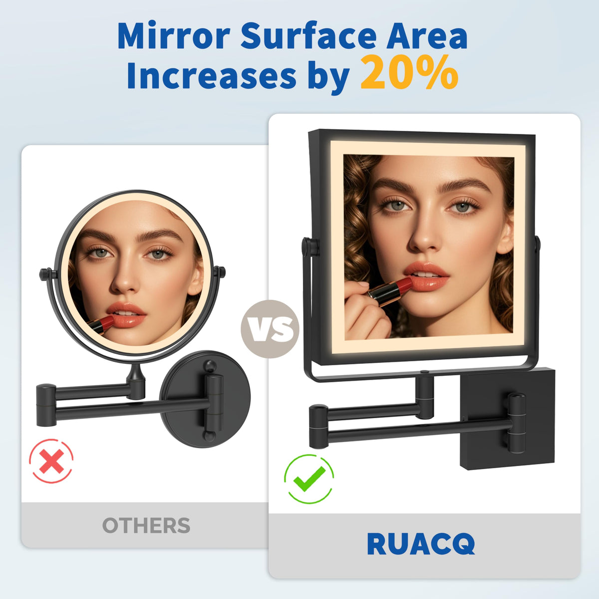 Ruacq Wall Mounted Makeup Mirror with Lights 1X/10X Dual Sided Matte Black
