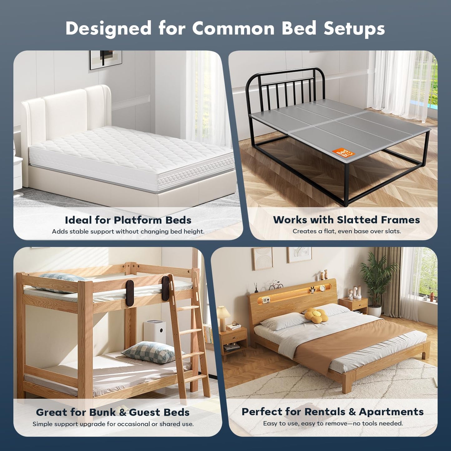 BedBro Bunkie Board Full 10mm (54" x 75") – Gray Under Mattress Support, Anti-Sag & Noise-Free, Breathable Low Profile Bed Board for Metal Frame, Slatted Beds& Platform