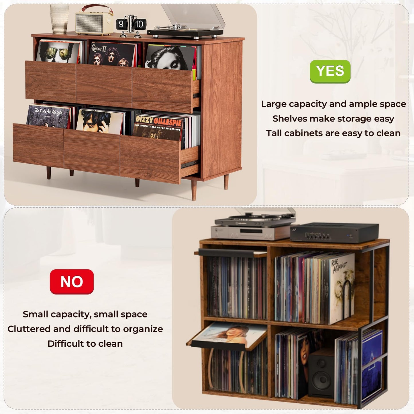 BROTTAR 47.2" Large Record Player Stand, Vinyl Record Storage Cabinet,Brown