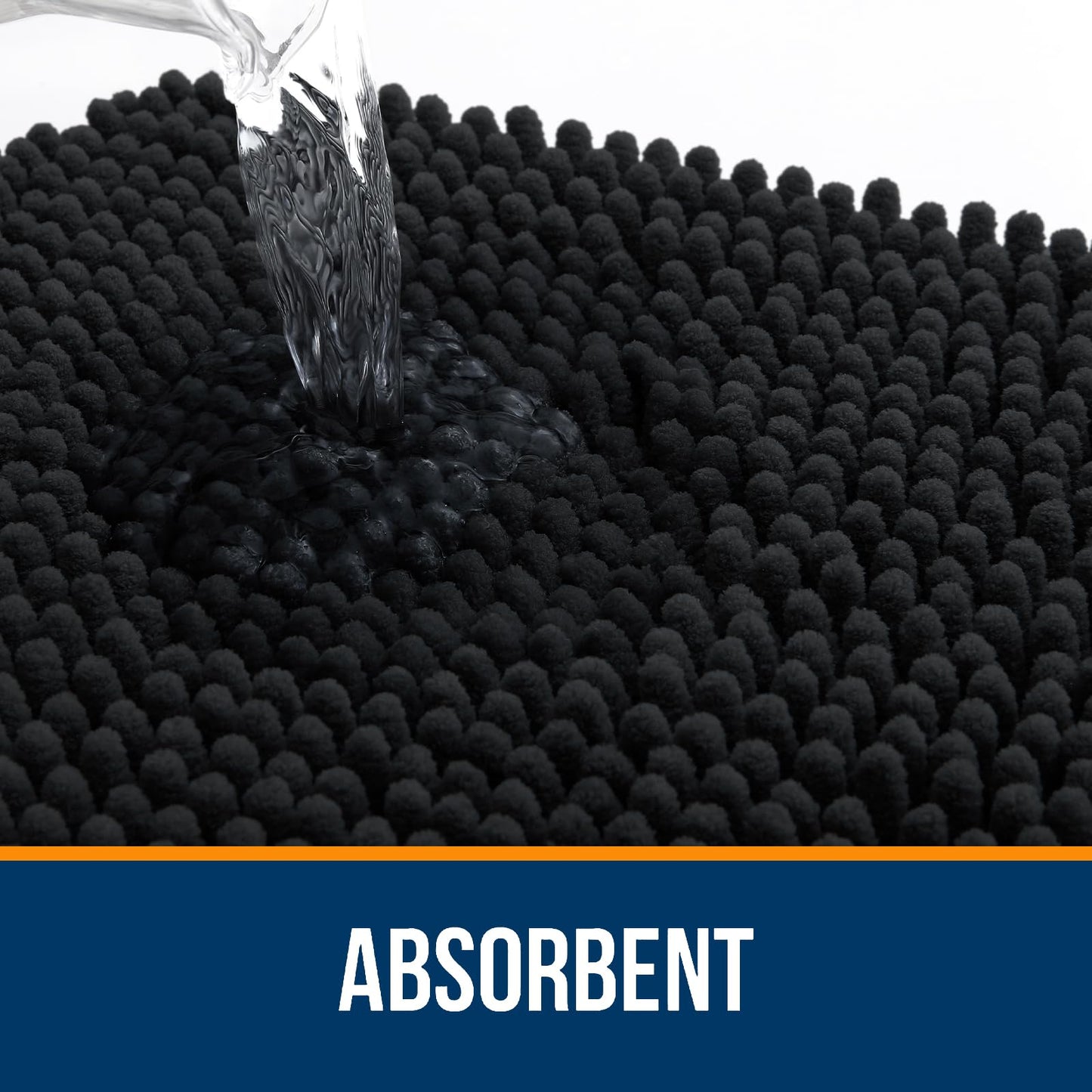 OLANLY Black Bathroom Rug 30x20, Extra Soft Absorbent Chenille Bath Rugs, Rubber Backing Quick Dry, Machine Washable Bath Mats for Bathroom Floor, Tub and Shower, Home Decor Accessories