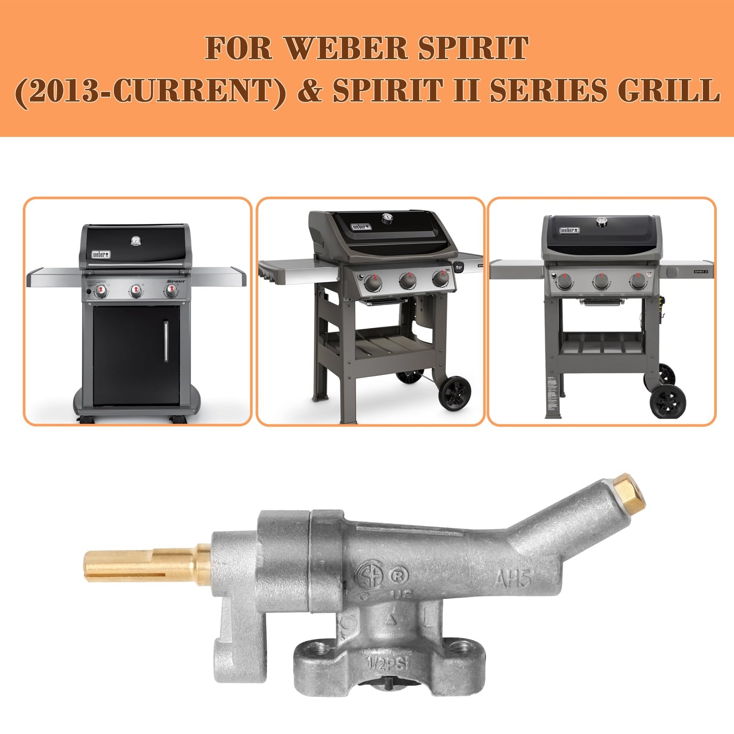 Gas Grill Manifold Main Grill Burner Control Valve Replacement Parts for Weber Spirit E-310 S-310 E-210 E-315, Grill Burner Valve for Weber Spirit(2013-Current) & Spirit II Series - Propane(LP)