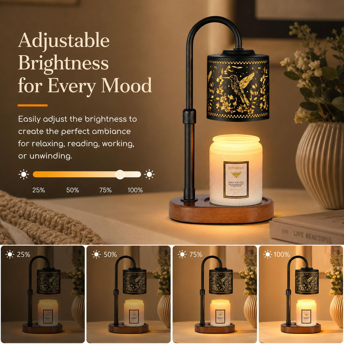 copinpin Dimmable Candle Warmer Lamp with Timer Adjustable Height for Scented Jar Candles Electric Candle Wax Melt Warmer for Home Decor Christmas Birthday Gifts for Women Mom(Hummingbird)
