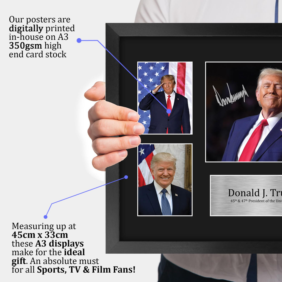 HWC Trading President Donald Trump Gifts Printed Signed Autograph Picture for Followers & Fans - 16" x 12" Framed