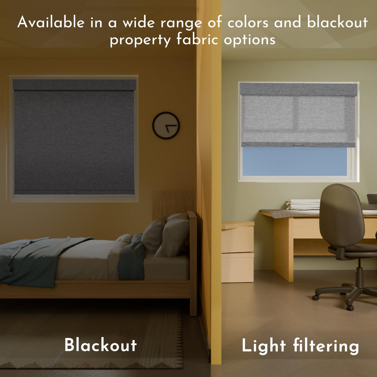 Persilux Blackout Roller Shades for Indoor Window Blinds,Cordless,Linen Fabric,Thermal Insulated Fabric UV Protection Shades for Home,Office,Bedroom,Door,Blackout-Grey,16" W X 64" H