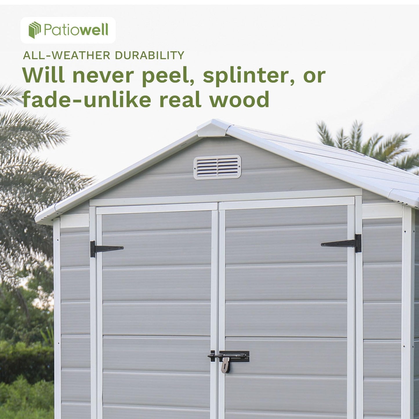 Patiowell 6 x 4 FT Plastic Outdoor Storage Shed with Floor, Resin Outside Sheds with Window, Garden Tool Shed with Lockable Door for Patio Storage, Backyard, Light Gray