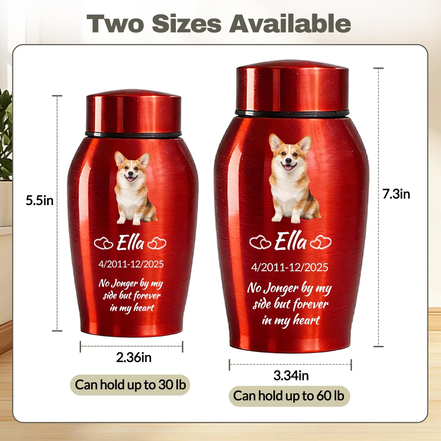 KDY Personalized Pet Urns for Ashes - Custom Pet Photo Name Date for Cremation, Customized Pet Memorial Urn for Dog Cat (Grey)