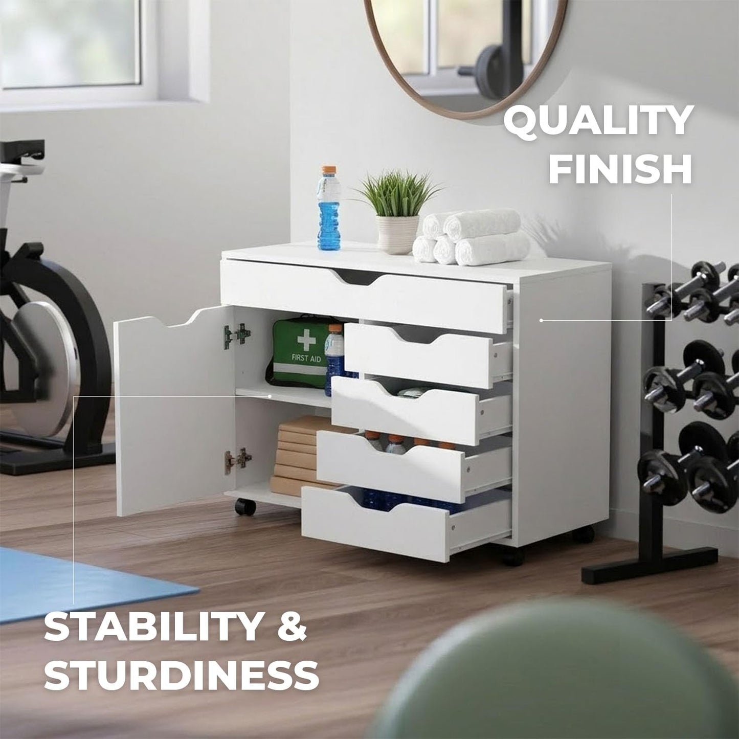 Winsome Halifax Mobile Storage Cabinet with 1 Door & 5 Drawers, White