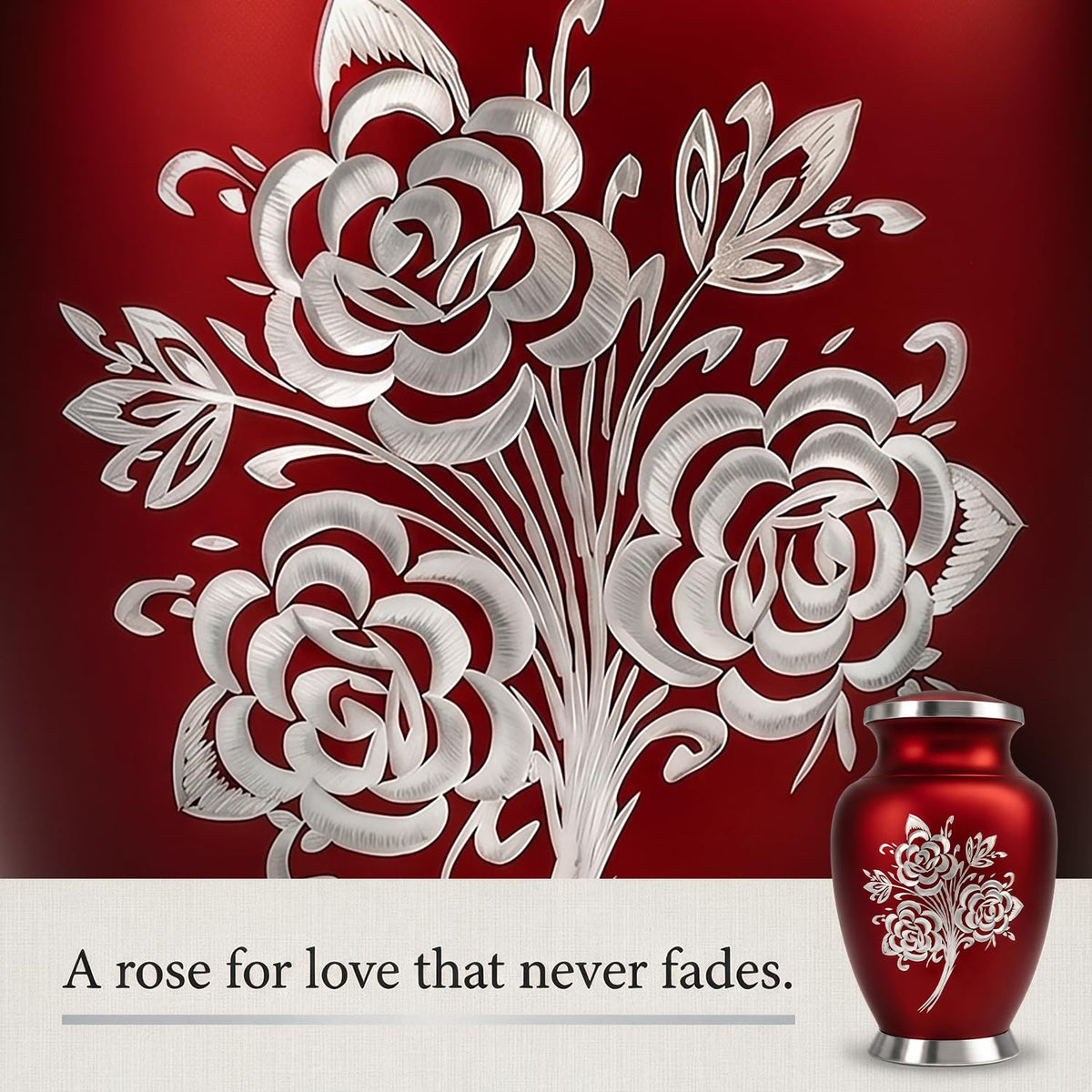 Large Cremation Urns for Human Ashes Adult Female - 200 Cubic Inches Capacity - Handcrafted Rose Urn Design - Honor Your Loved Ones with Decorative Funeral Urn for Ashes for Women (Red)