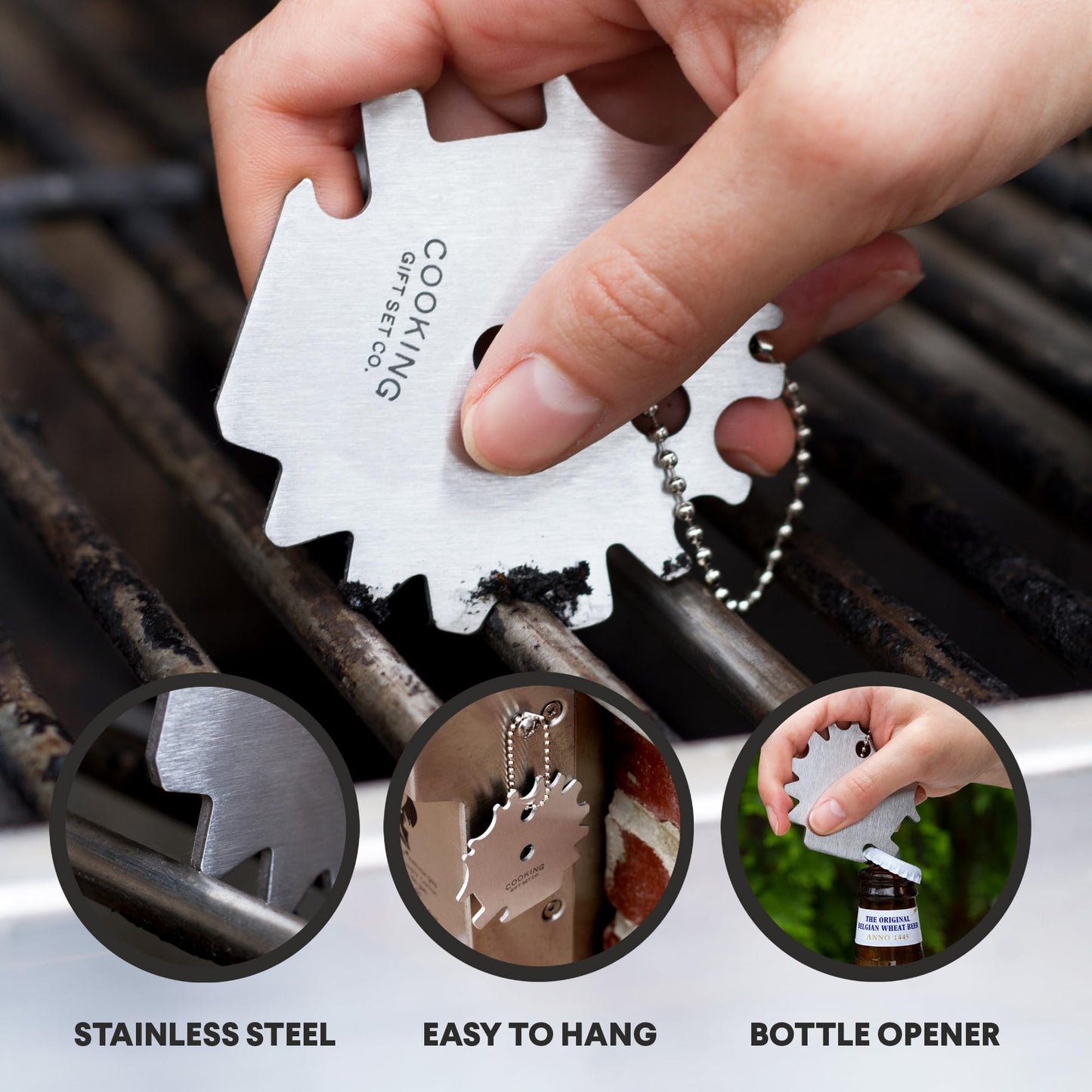 Grilling Accessories BBQ Smoker Box Grill Kit - Stainless Steel Smoke Box for Gas Grill and Charcoal with Wood Chips, Meat Thermometer and Scraper - Complete Outdoor BBQ Accessories Gift Set for Men