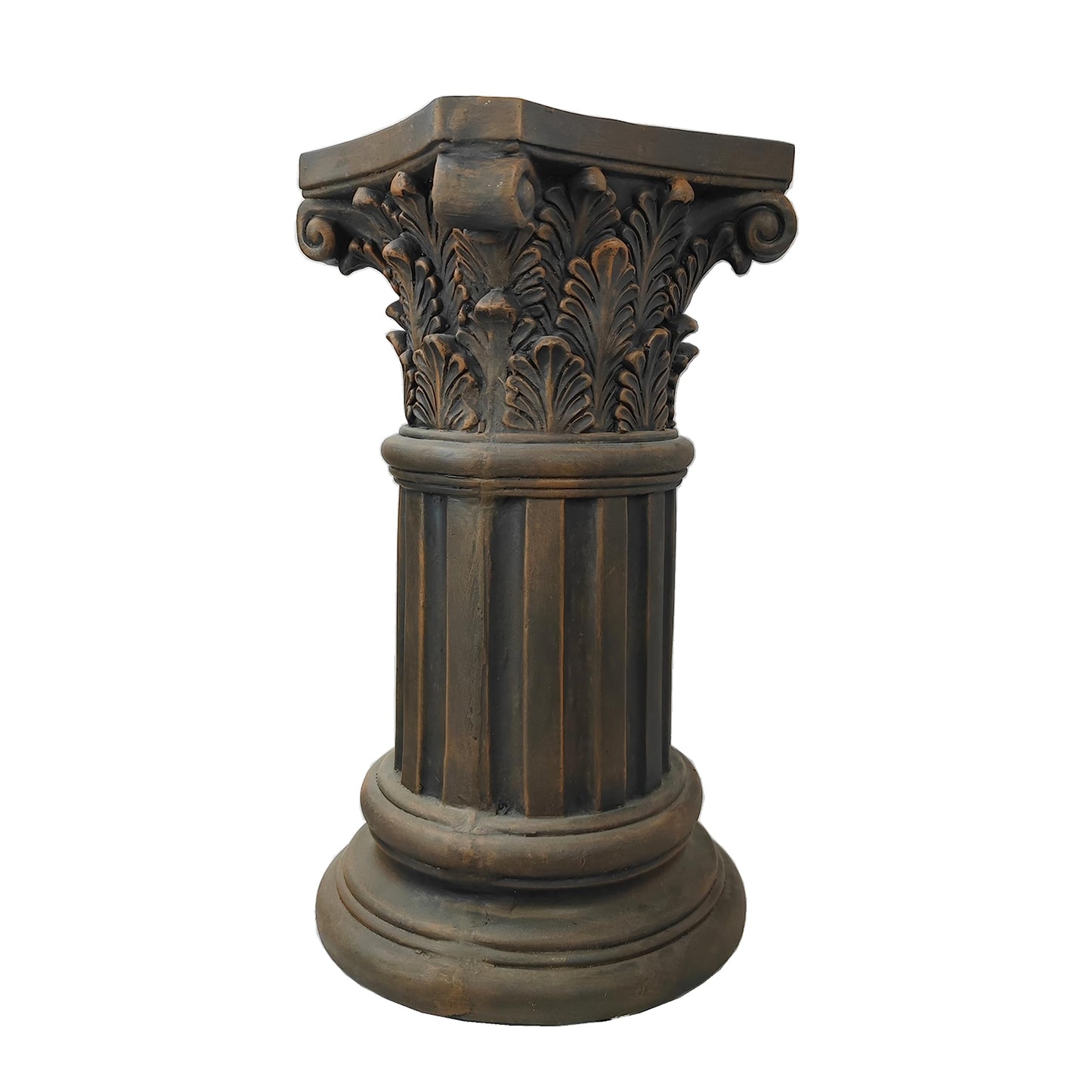 OUTOUR Exquisite Magnesium Oxide Corinthian Greek Column Pillar with Stand Base Pedestal for Indoor Outdoor Garden Pedestals Backyard Courtyard Patio Office Decor23.8’’High,Dark Bronze