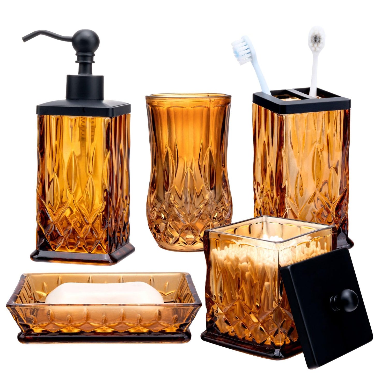 ZIVQEXMURL Amber Bathroom Accessories, Square Thick Glass & Zinc Alloy Pump
