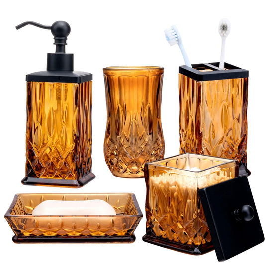ZIVQEXMURL Amber Bathroom Accessories, Square Thick Glass & Zinc Alloy Pump