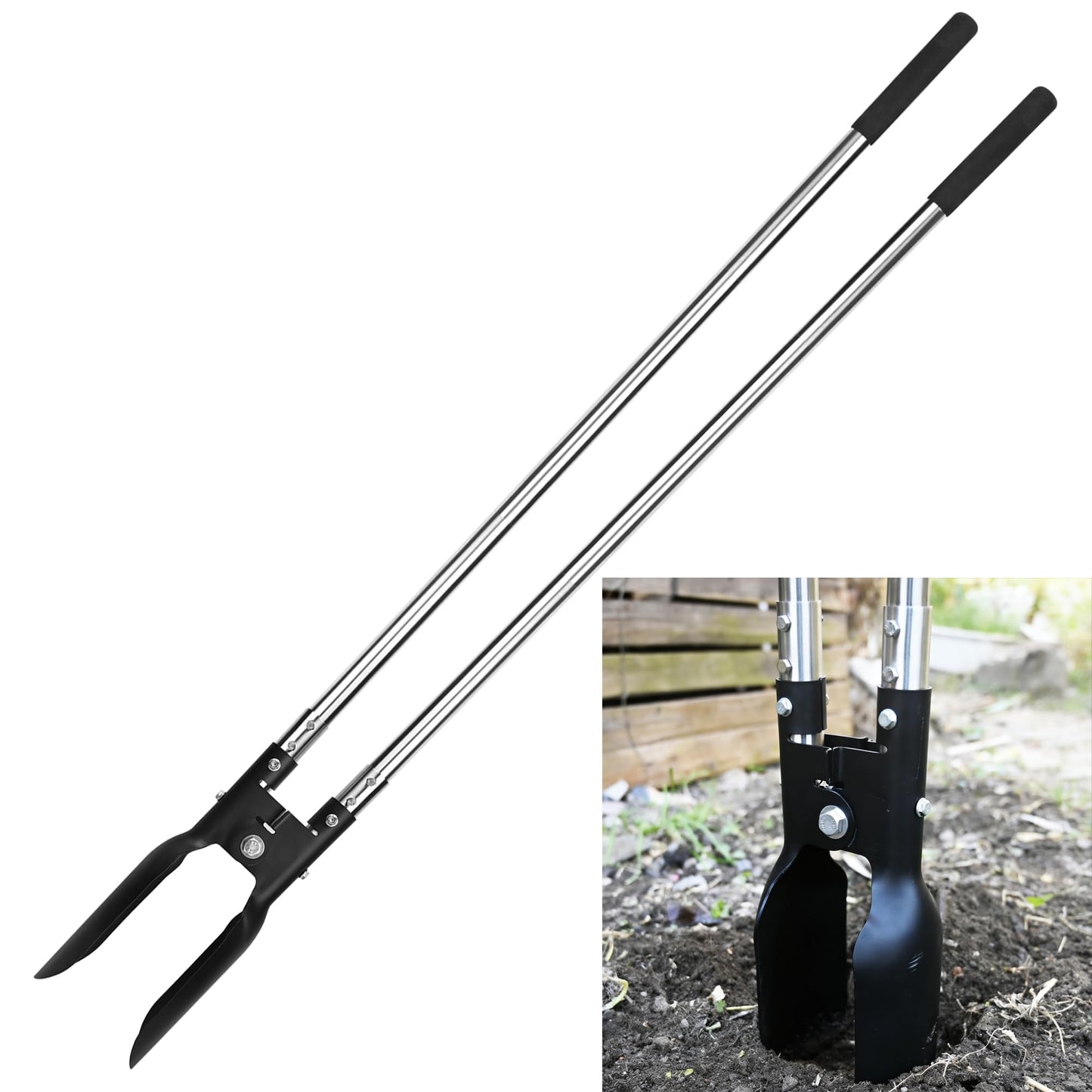 YEELOR Post Hole Digger, Hole Digger with One-Piece Manganese Steel Blade, Post Digger with 55" Adjustable Stainless Steel Handle for Digging Post Holes Installing Mailboxes Fencing