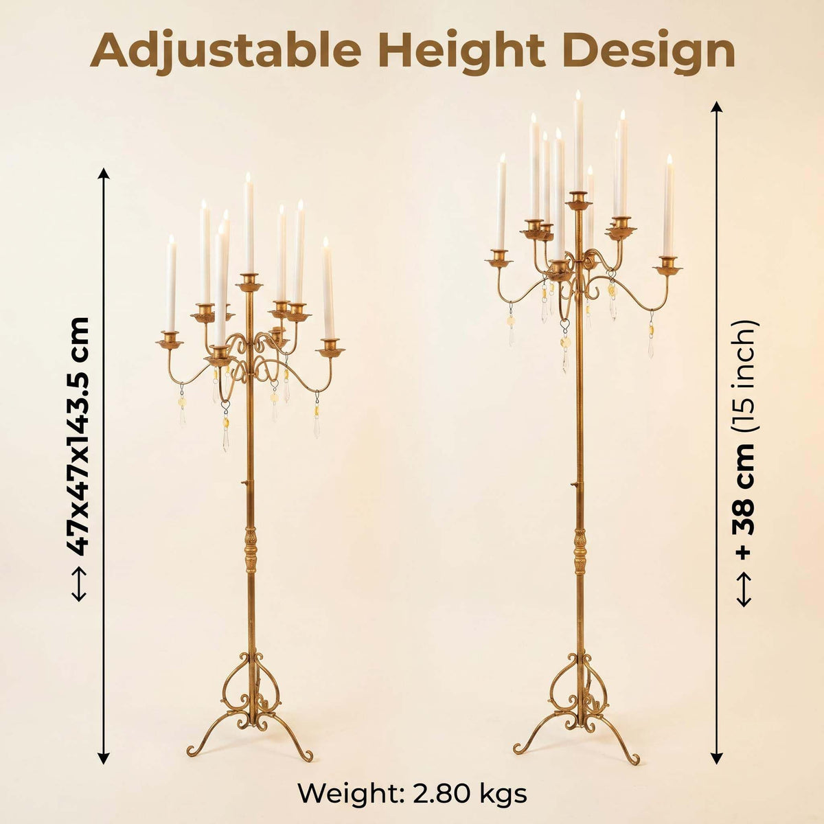 BSTWISH 9-Arm Floor Candelabra, Adjustable Bronze Candle Holder