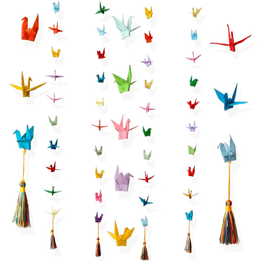 4 Packs Handmade Colorful Paper Crane Garlands with Tassels - Reusable Hanging Origami Decor for Indoor, Party & Home Decoration (49in)