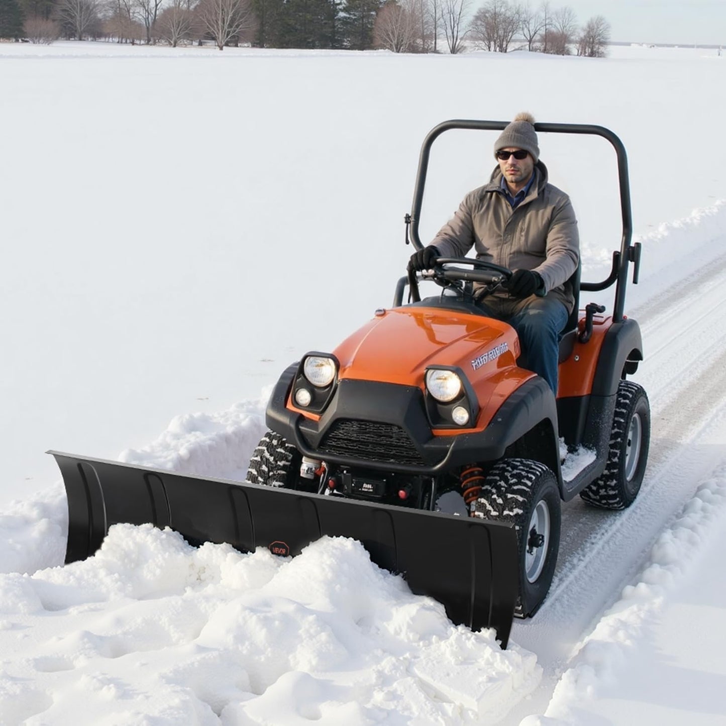 VEVOR Snow Plow Kit, 48in Universal Snow Plow Attachment, Height & Left-Right Adjustable, Quick to Detach, Steel ATV Scrape Blade, 3 Mount Options, Efficient Snows Clearing, for Most ATVs & UTVs