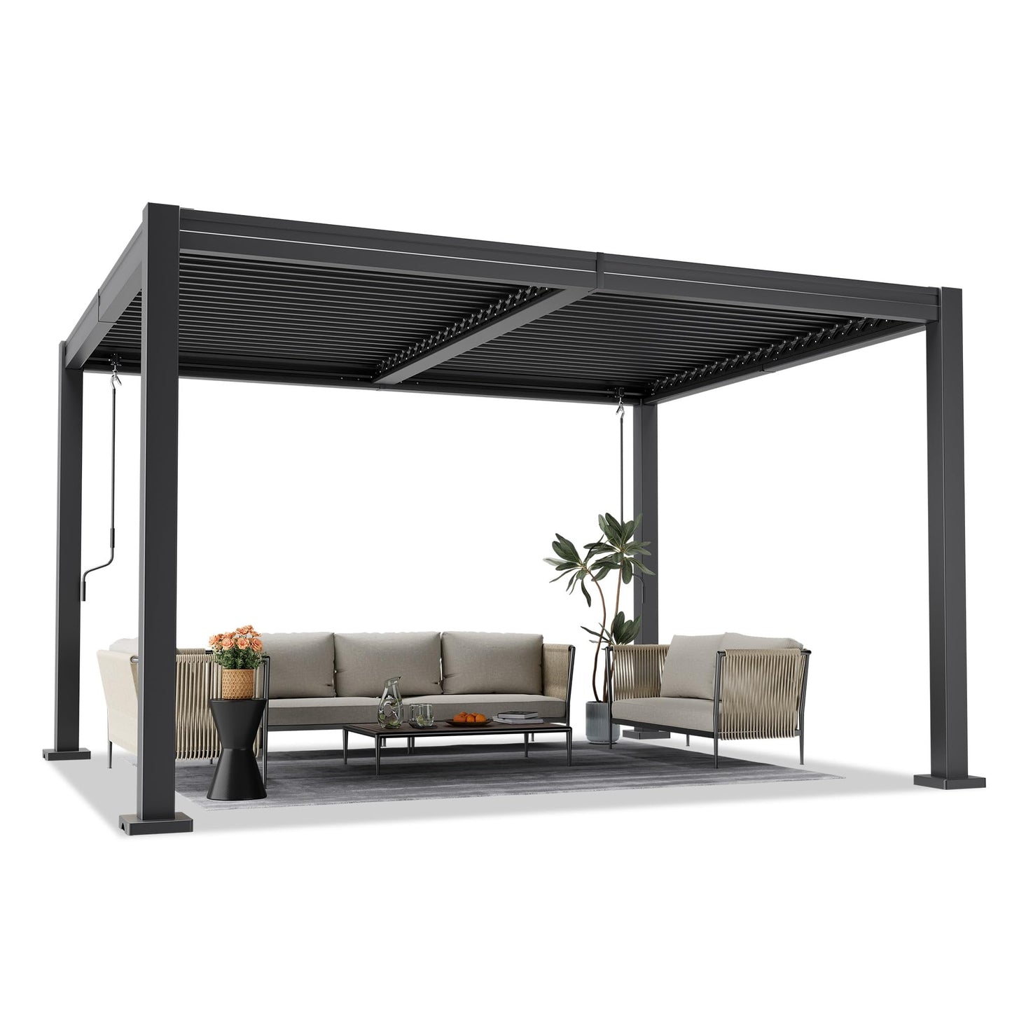 AirWire 10x12 FT Louvered Pergola, Outdoor Pergola with 2 Independent Adjustable Roof and Drainage System, Metal Patio Pavilion, Hardtop Gazebo for Patio, Deck, Garden, Dark Gray