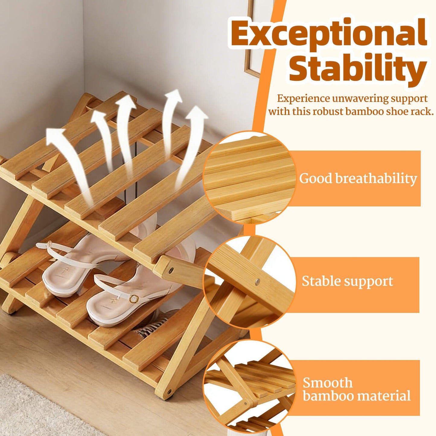 9 Tier Bamboo Shoe Rack, Heavy Duty Foldable Shelf Needing No Setup | Versatile Space-Saving & Sturdy Collapsible Bamboo Shoe Rack Organizer for Closet, Entryway, Over-Door, Dorm or Bedroom Use