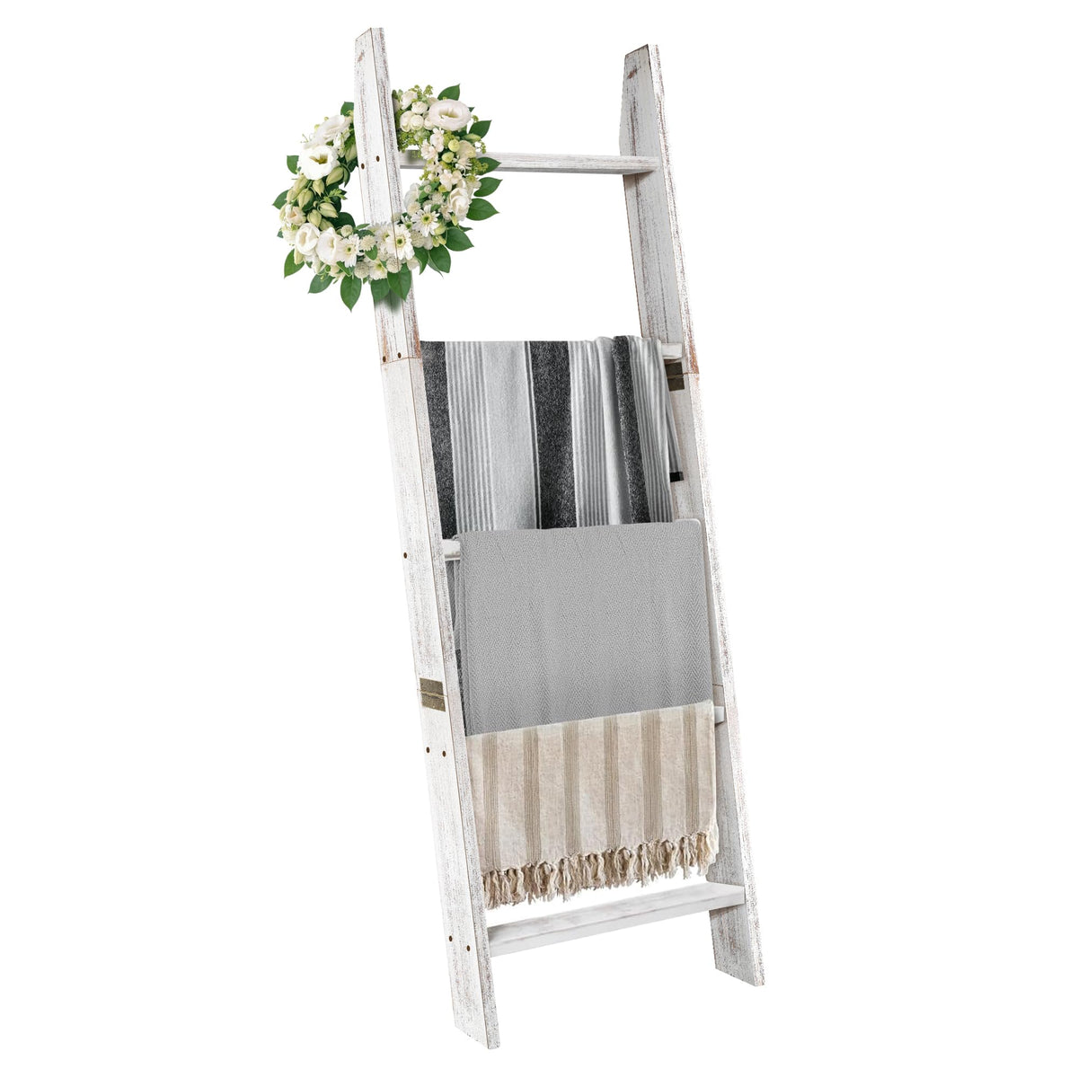 Blanket Ladders for the Living Room, Blanket Holder 5-Tier White