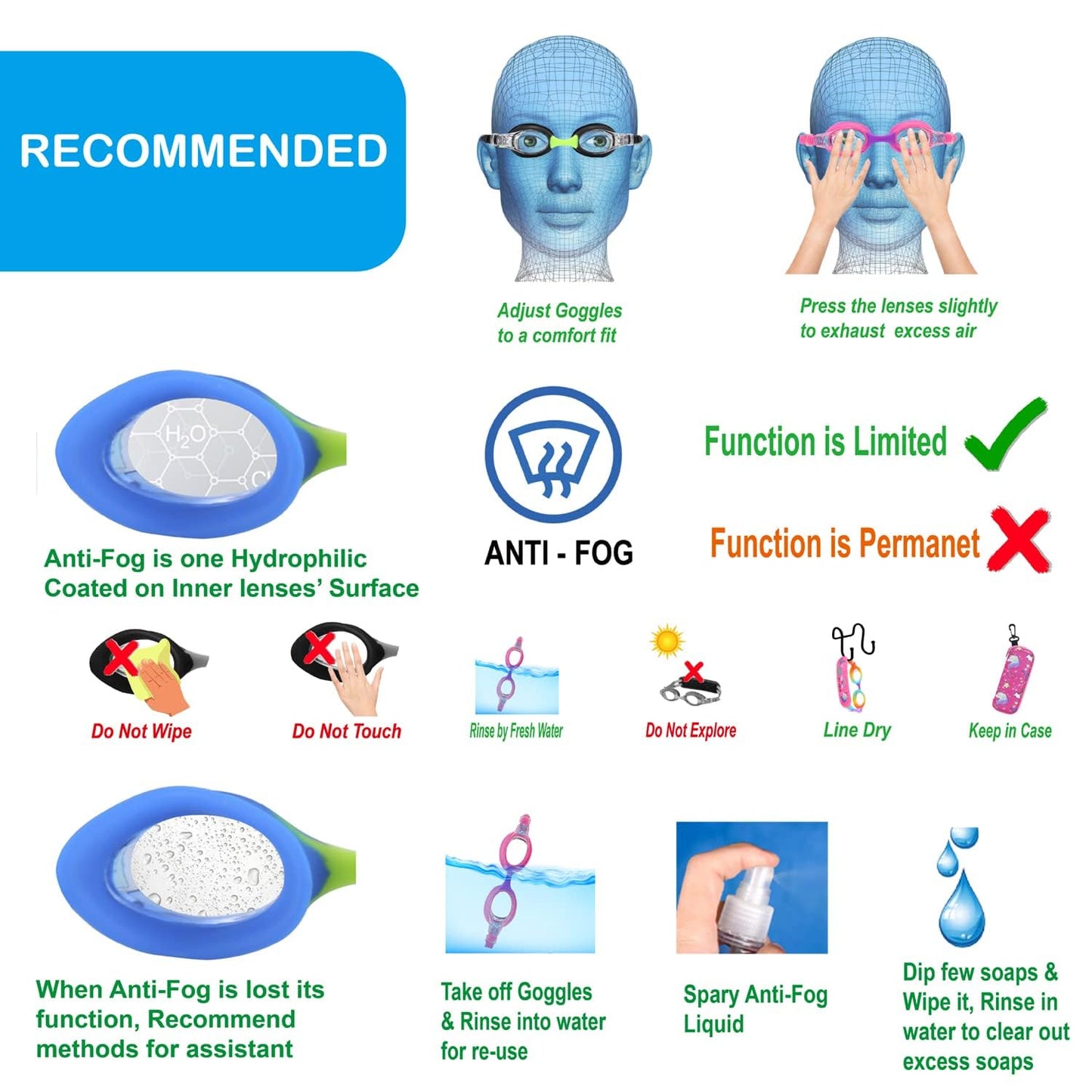 RUIGAO Kids Swim Goggles Age 2-6, Toddler Goggles No Hair Pull,Child Goggles Padded HeadBand