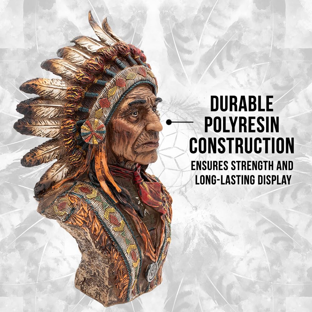 K EXCLUSIVE Indian Head Sculpture | Hand-Painted Polyresin Design | 11" Length