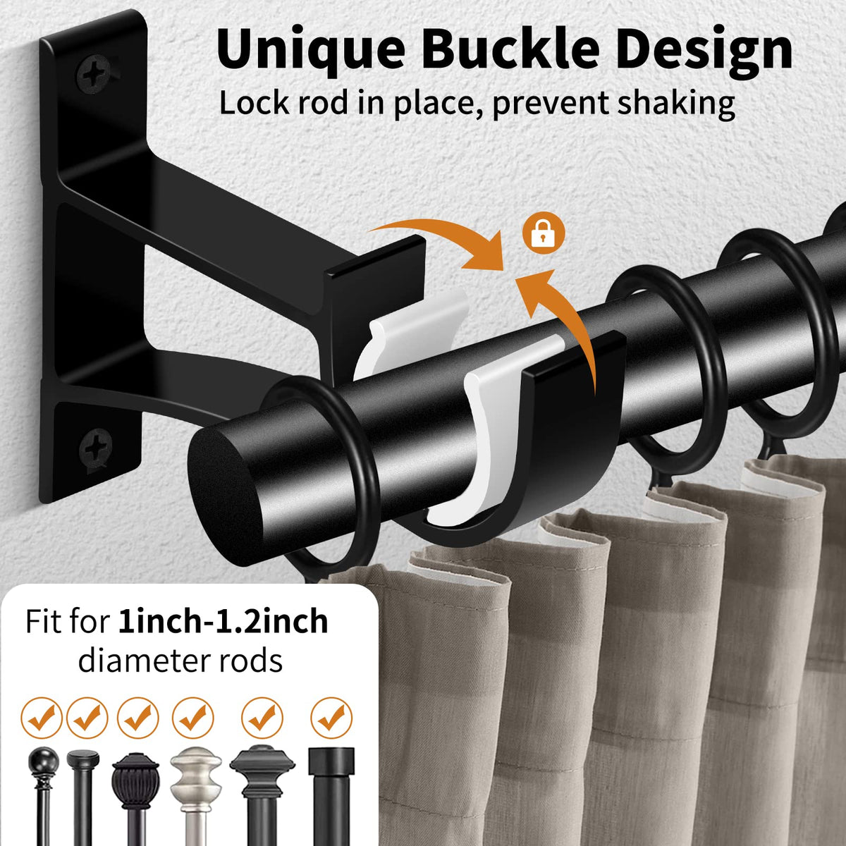 KOLAKO Curtain Rod Bracket, Curtain Rod Holder Hooks for 1 Inch Dia Rod