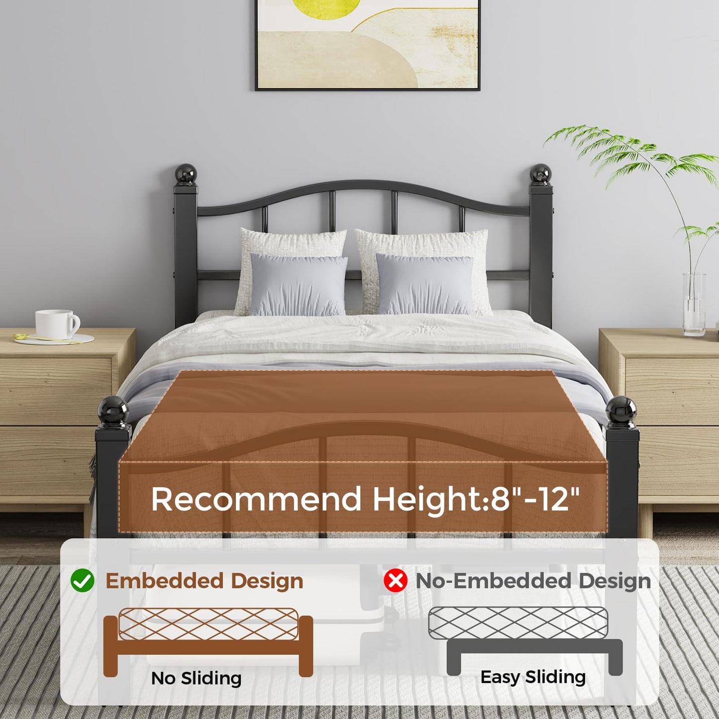 Blbeed Twin XL Bed Frame, Noise-Free Design & Underbed Storage Heavy Duty Metal Bed Frames with Headboard No Box Spring Needed/Tool-Free Assembly