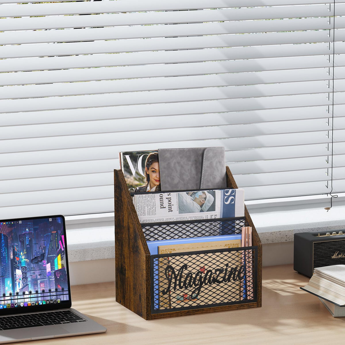 YINMIT 3 Tier Magazine Rack, Stepped Magazine Holder Floor for Home Storage