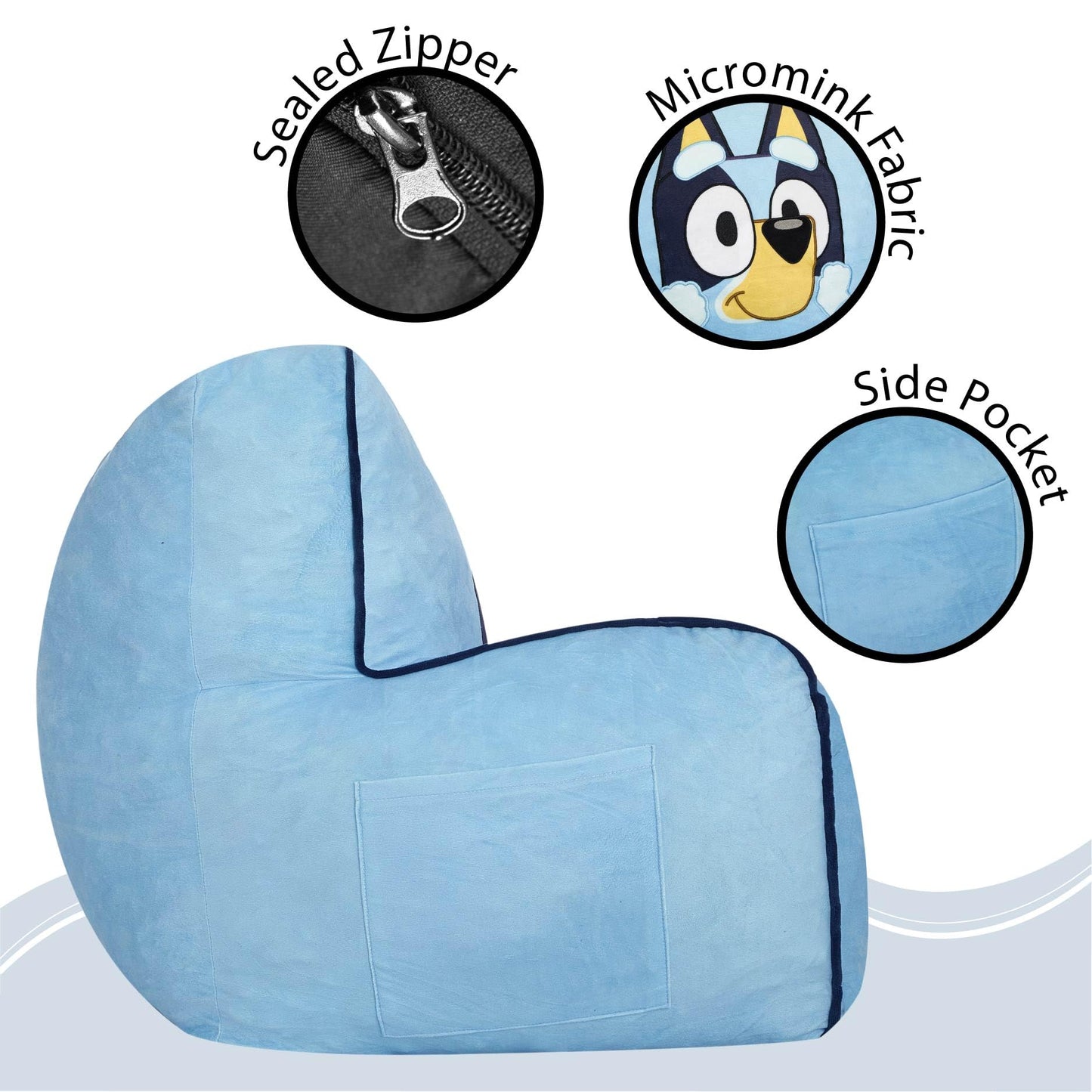 Idea Nuova Bluey Kids Foam Filled Bean Bag Chair, Soft Plush Character Lounge Seat for Bedroom or Playroom