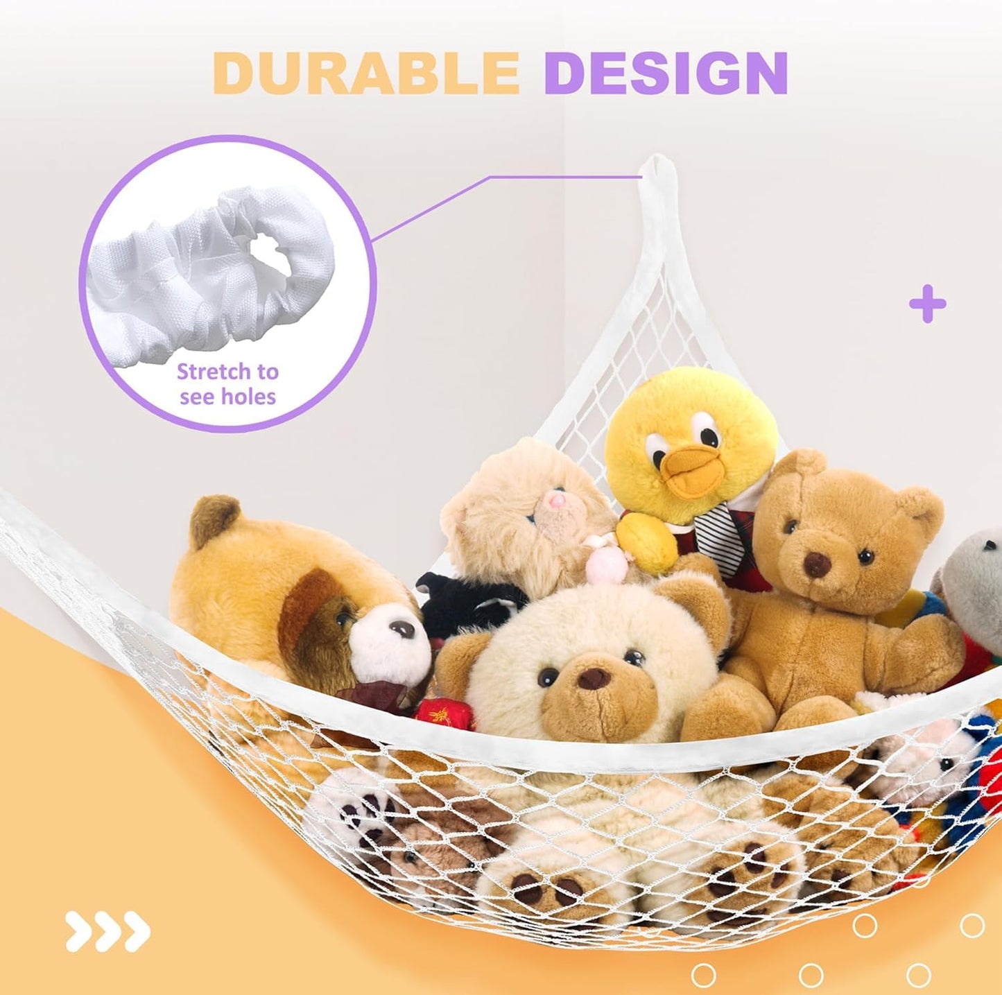 Lazebox Stuffed Animal Net Hammock for Plushie Toys, Stuffed Animal Hammock Corner for Kids' Room Decor, Ideas for Organizing Stuffy Collection, White, L (67" x 40" x 40")-Pack of 1