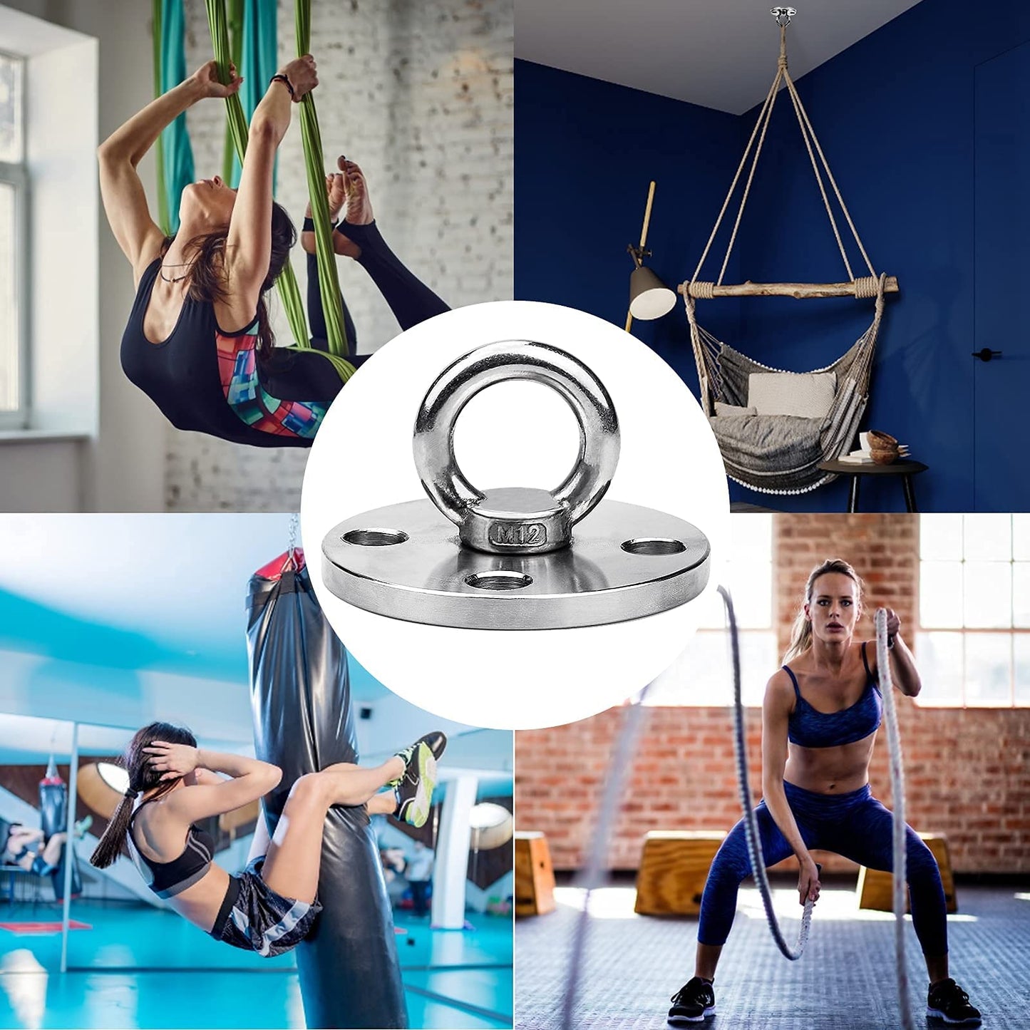 Heavy Duty Swing Hanger Hooks, Stainless Steel Swing Set Accessories 360° Swivel Wall Ceiling Mount Bracket with Screw Bearable 500kg for Yoga Hammock Chair Sandbag, Swing Sets