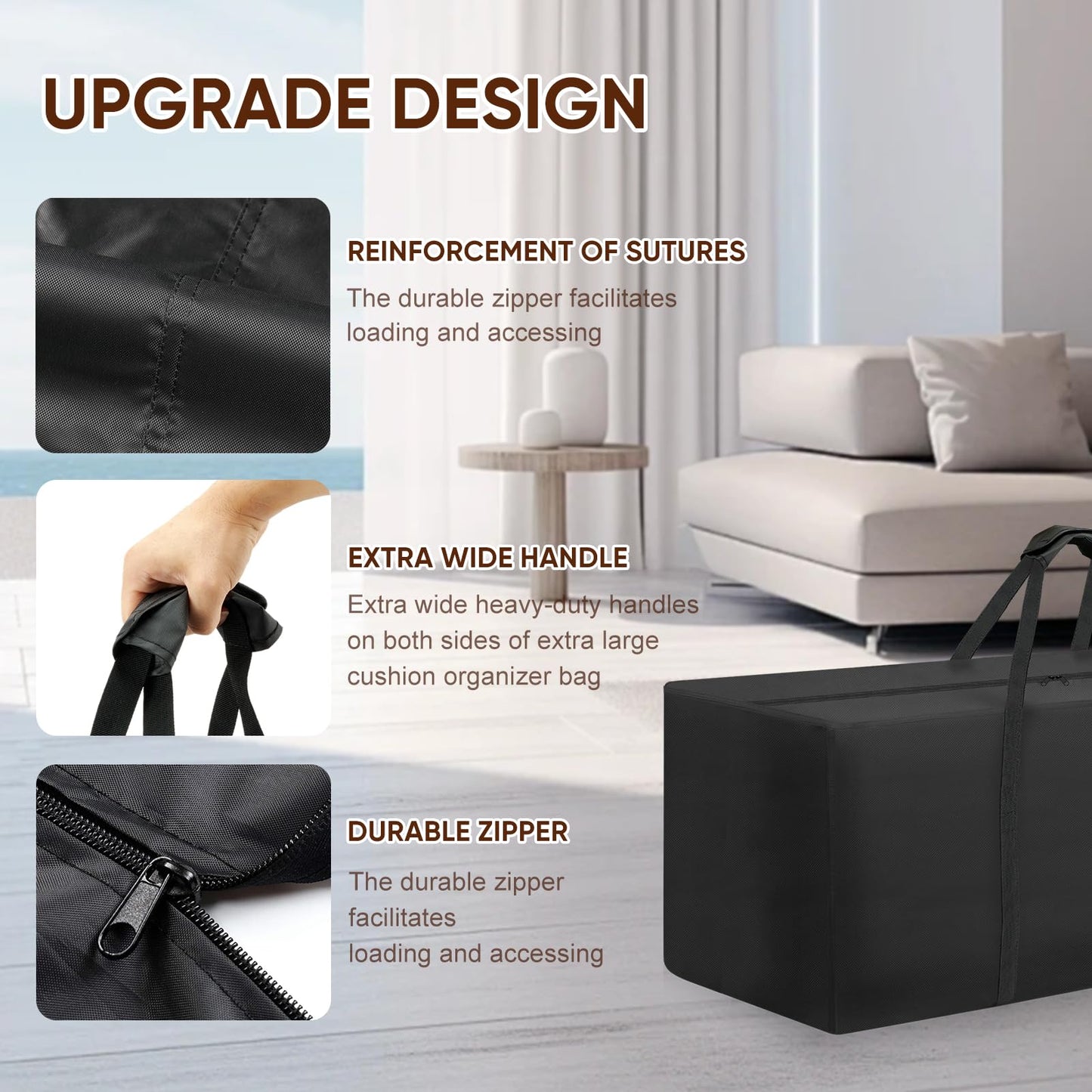 Fentiff Outdoor Patio Cushion Storage Bag - Waterproof Large Patio furniture Cushion Organizer Storage Bag with Handle and Zipper, 68" L x 30" W x 20" H Big Foldable Duffle Cover