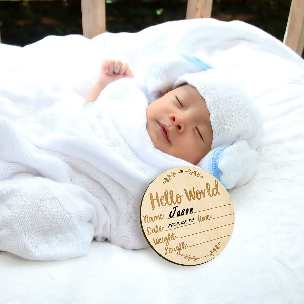 Baby Announcement Sign with Ink Pad, Hello World Newborn Sign