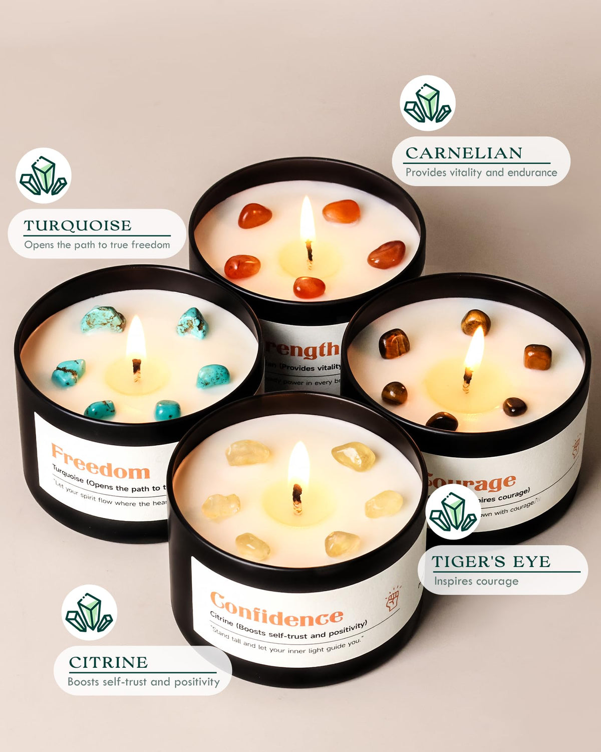 AOOVOO Crystal Empower Candles Set for Women - Soy Candle for Home Scented