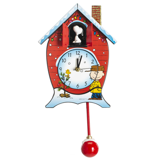 Mark Feldstein Peanuts Linus & Lucy Christmas Cuckoo Clock, Red, 17 in
